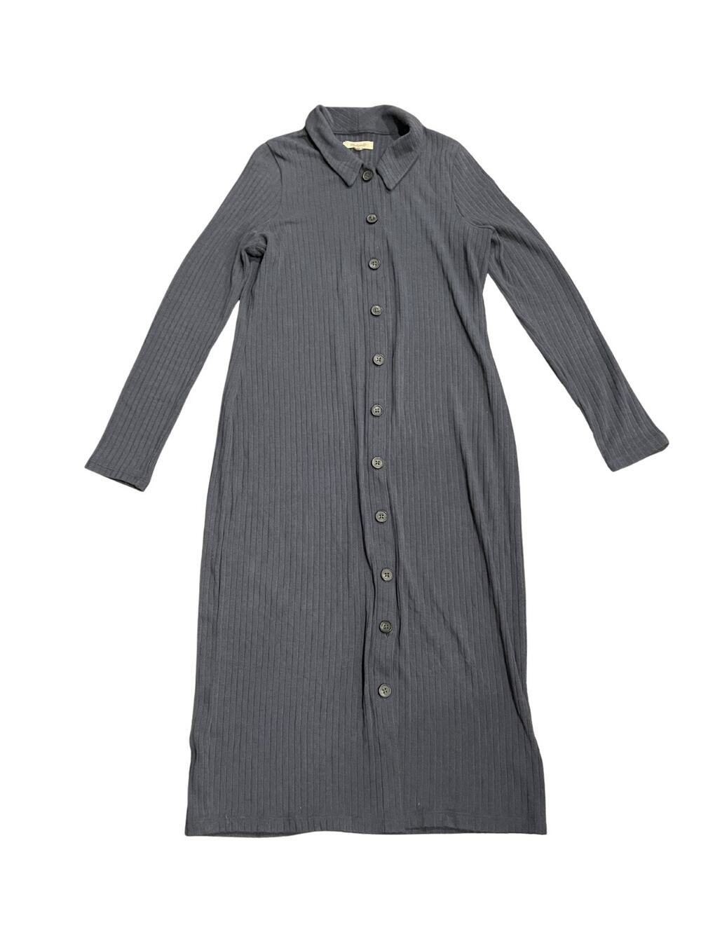 Madewell Button Front Midi Ribbed Collar Shirtdress SZ Medium Skim Fitted Casual